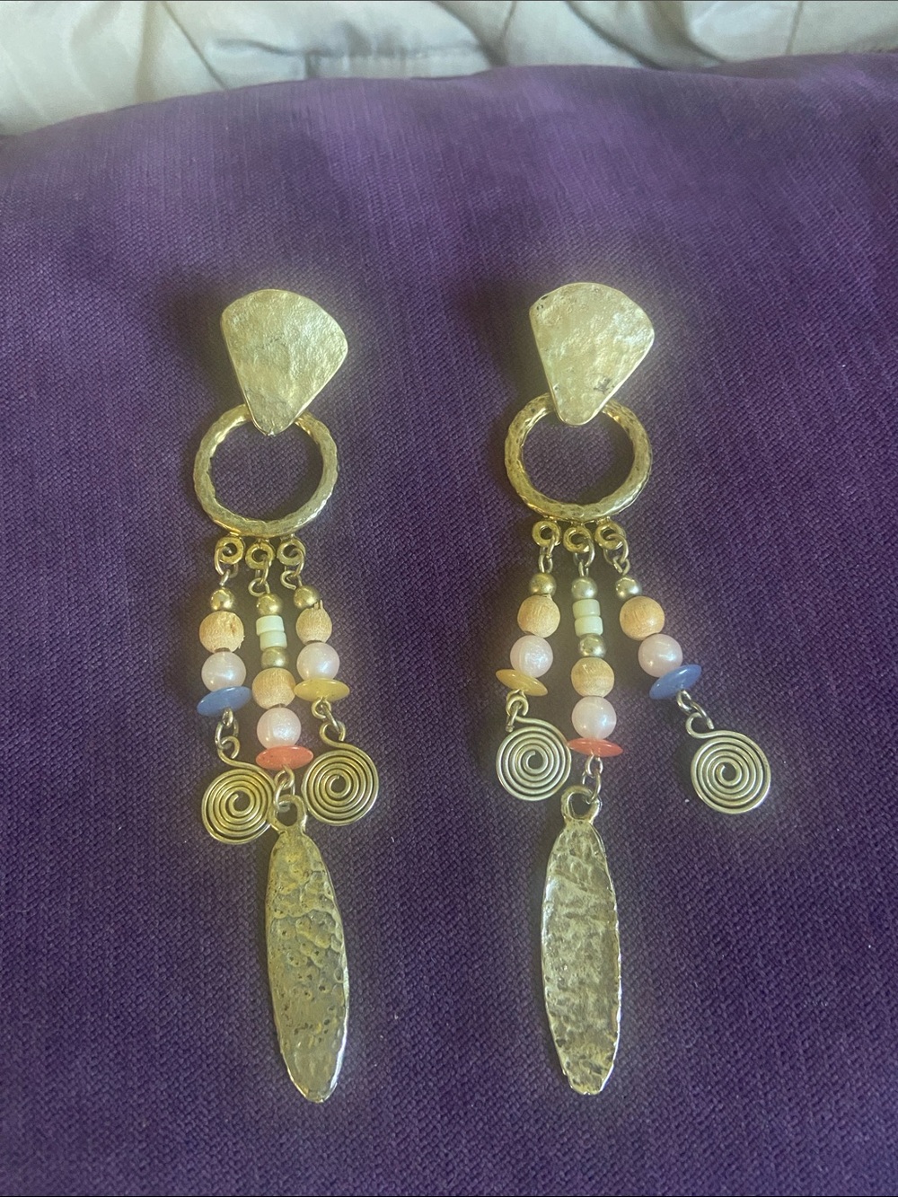 Source Unknown Gold-Tone Multicolor Bead Dangle Earrings